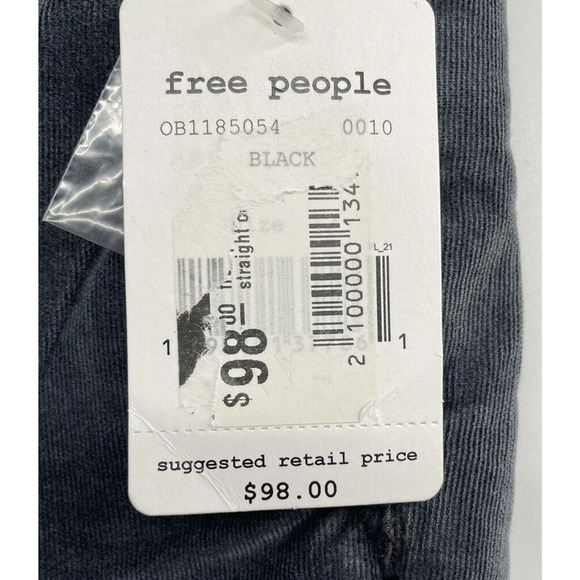 Free People Women's Fine Line Straight Leg Crop Jeans Black Corduroy Size 2 - Picture 10 of 10